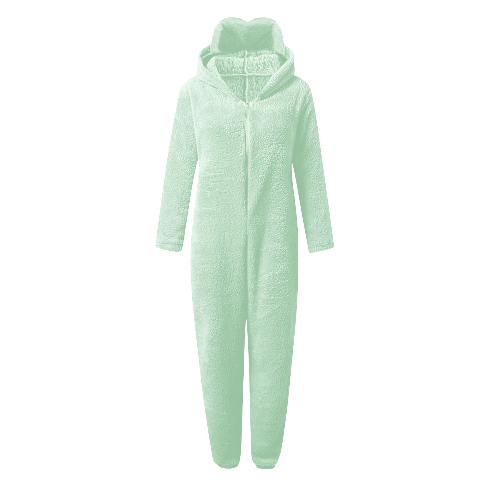 nerohusy Girls Fleece Zip Up Jumpsuits with Eye Mask Built In Kids Cat Ears Hooded Rompers Cozy Fuzzy Cute Animal Onesie Winter Warm Zipper Playsuit Green,11 Years
