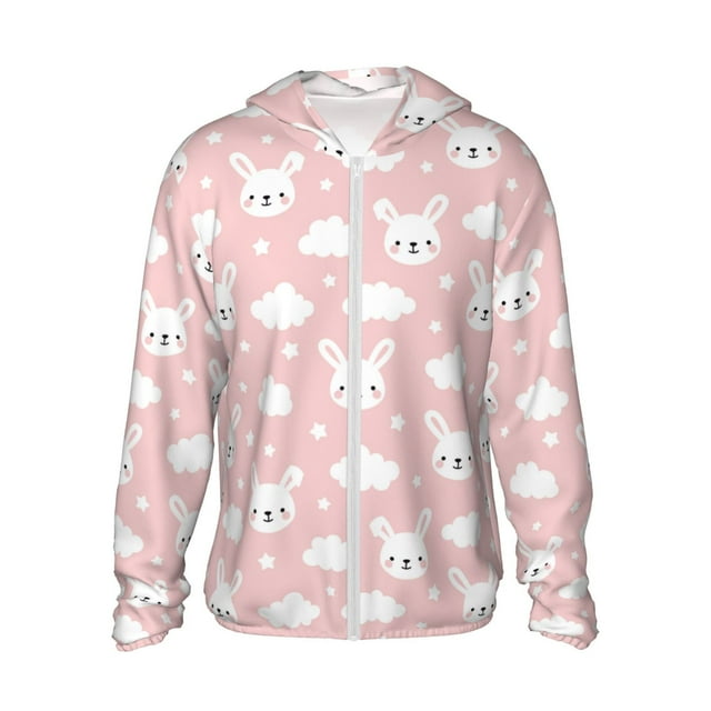 Saiise Rabbit And Cloud Pattern Sun Protection Hoodie for Men and Women, Lightweight Quick-Dry Windproof with Hood and Zip-3X-Large