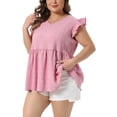 thumbnail image 4 of Agnes Orinda Women's Plus Size Textured Tops V Neck Ruffle Short Sleeve Babydoll Blouses Summer Casual Shirt 1X Pink, 4 of 6