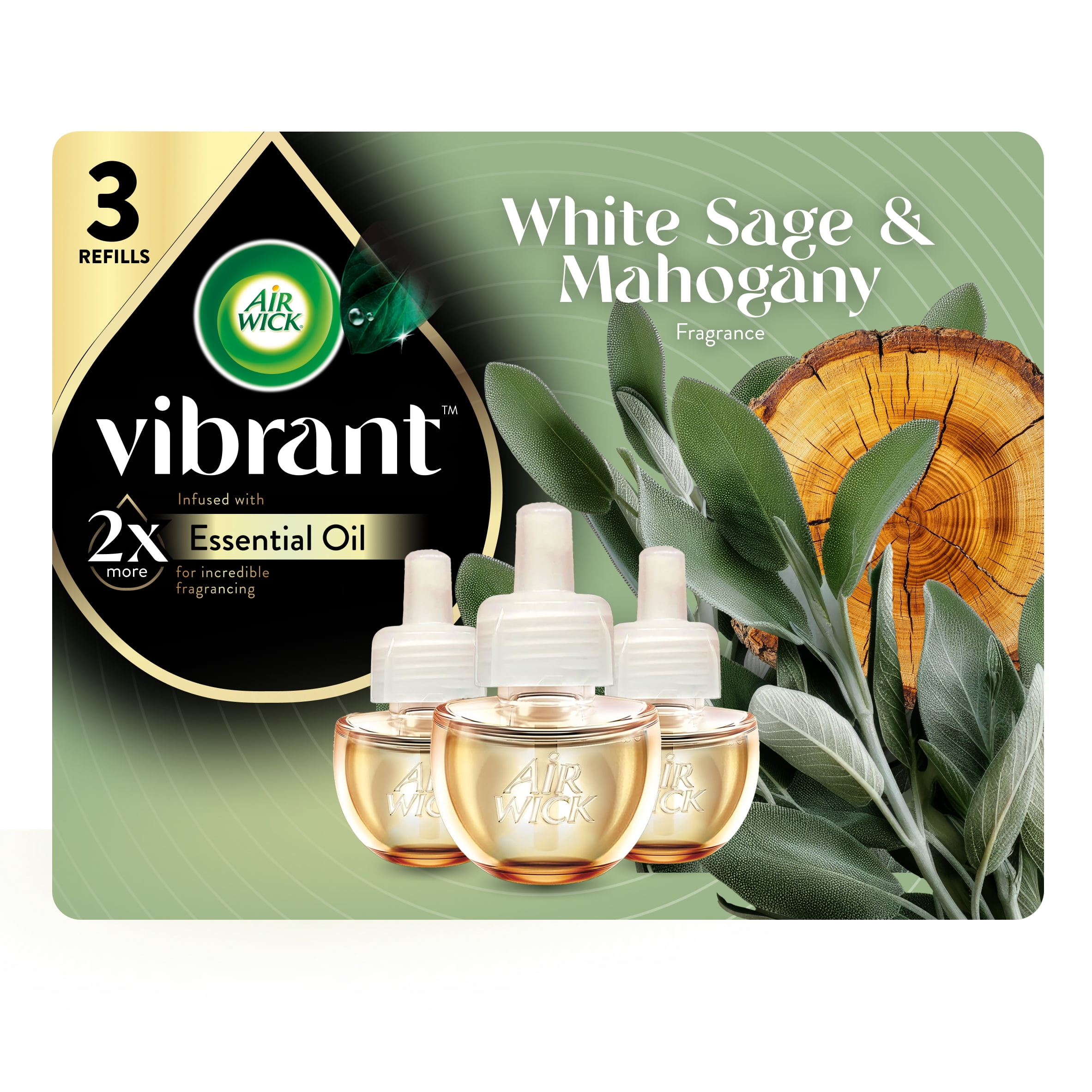 (6 pack) Air Wick Vibrant Plug-In Scented Oil Air Freshener Warmer Refills, White Sage and Mahogany, 3 Count