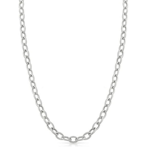 14K White Gold 2.5mm Textured Cable Pendant Chain, FREE Microfiber Cloth, Rolo Link Necklace, Giorgio Bergamo 16