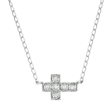 Sideways Cross Necklace with Diamonds in Sterling Silver