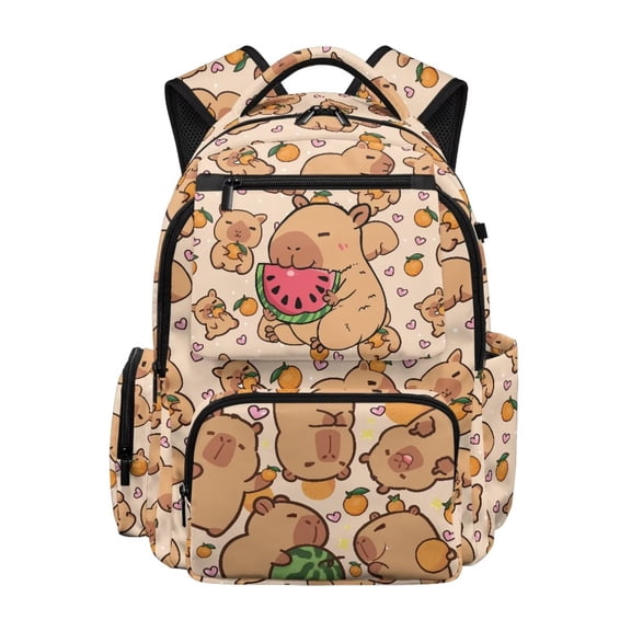 Pzuqiu Capybara Watermelon Kids Backpack School Backpack for Kids Lightweight Breathable School Bookbags 17 Inch Laptop Daypack for Daily Use Short-Distance Travel Hiking Age 6-18