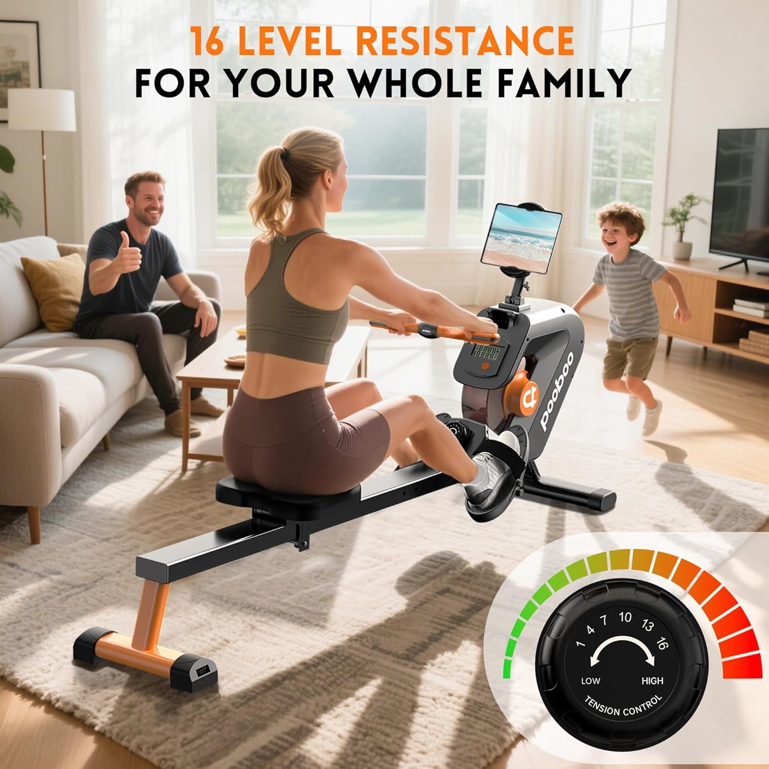 Pooboo 85% Pre-assembled Magnetic Rowing Machines Rower Foldable 8 Level Resistance Indoor Rower Machines Home Exercise 350lb