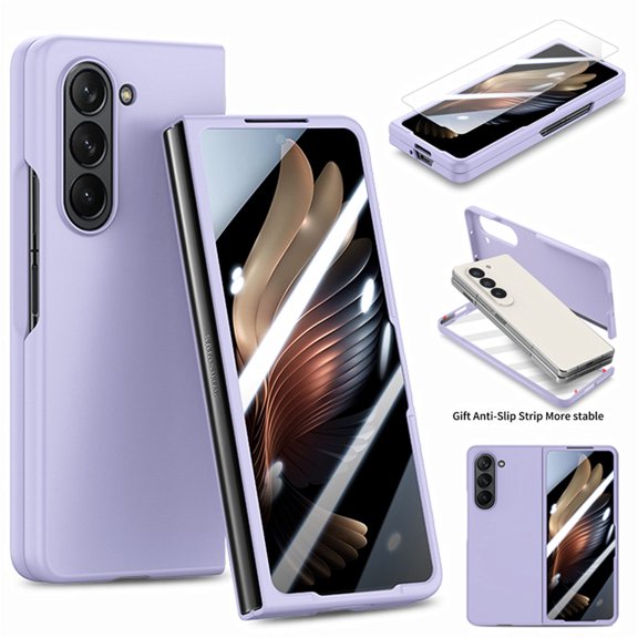 Case for Samsung Galaxy Z Fold 6 Skin-Friendly Folding Case, Slim Rugged PC Cover with Screen Protective Film, Full Coverage Shockproof Anti-Scratches Case for Samsung Galaxy Z Fold 6,Purple