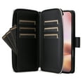 thumbnail image 4 of Compatible for iPhone 16 Wallet Case, Crossbody Strap PU Leather Folio Phone Cover, Zipper Handbag Purse with Card Holder Lanyard Flip Stand for iPhone 16, Black, 4 of 10