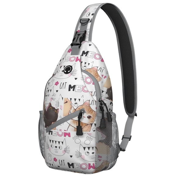 Sac à Bandoulière avec Illustration de Chat et de Nature, Sac à Bandoulière Boho en Aquarelle de Chat, Motif Artistique d'Animal de Compagnie pour les Amateurs de Voyage en Plein Air
