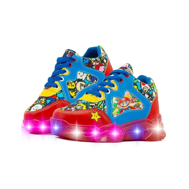 Tenis Pequeños Pasos Luces Mario Bros Antiderrapante 15-21.5 rojo 21