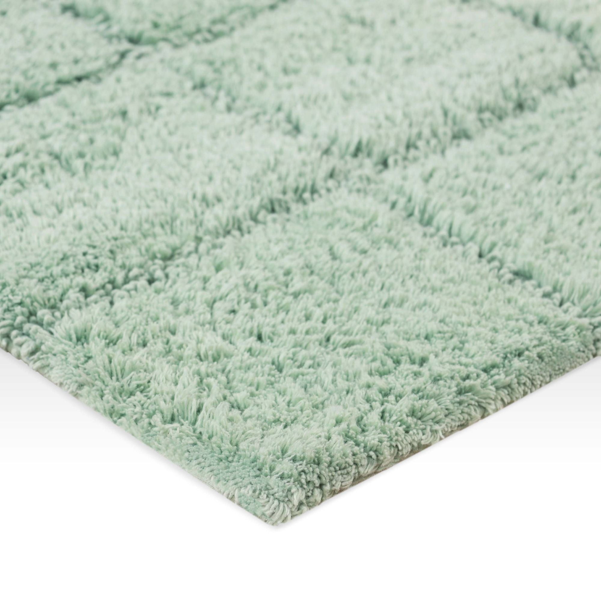 Superior Checkered Cotton Washable Non-Slip Bath Rug, Runner Size, Sage