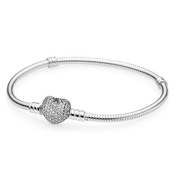 Stun add to tie Pandora Moments Women's Sterling Silver Snake Chain Charm Bracelet with  Pave Heart Clasp - Walmart.com