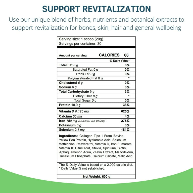 Bioxtron Collagen Peptides Powder - Skin Support, Hair & Nails Support - Stem Cell Renewal Bones & Joinst Support - Type I Collagen - AFA Hyaluronic Acid - 21 Oz