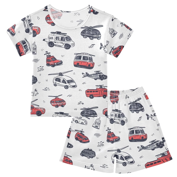 joogoo Cartoon Car Pattern Pajama Sets Short Sleeve Cotton 2-Piece Sleepwear 10Y