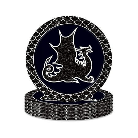 

OXYLIPO 24Pcs 9 Black Dragon Dessert Plates Black