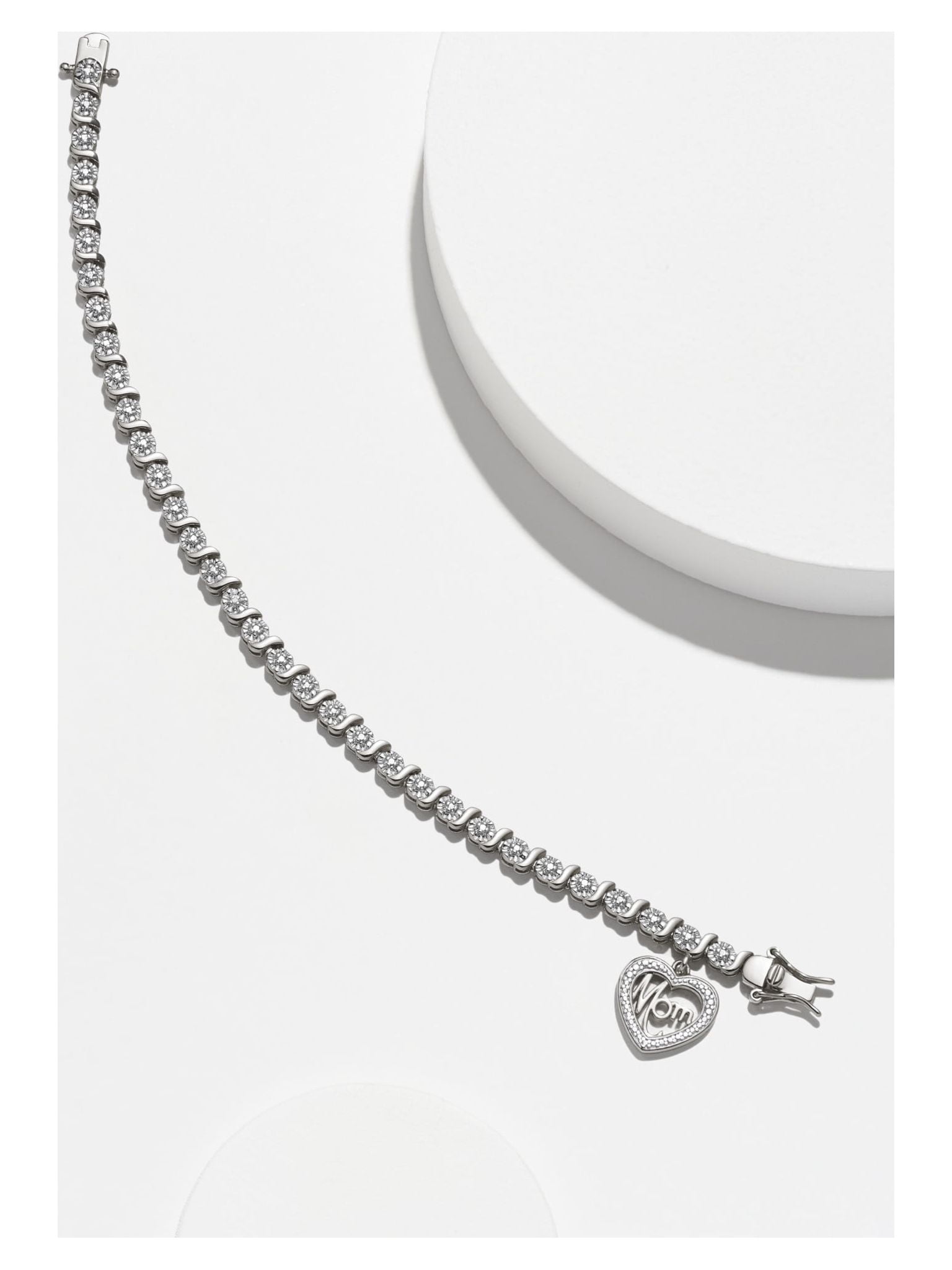 Morgan & Paige Rhodium Plated Diamond Accent "Mom" Charm Tennis Bracelet, 7.25"