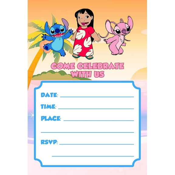 20x Lilo Kids Fun Pink-Themed Birthday Invitations and Envelopes – Fill-in Happy Birthday Party Invitations for Kids, 6X4 Inches, Postcard Style