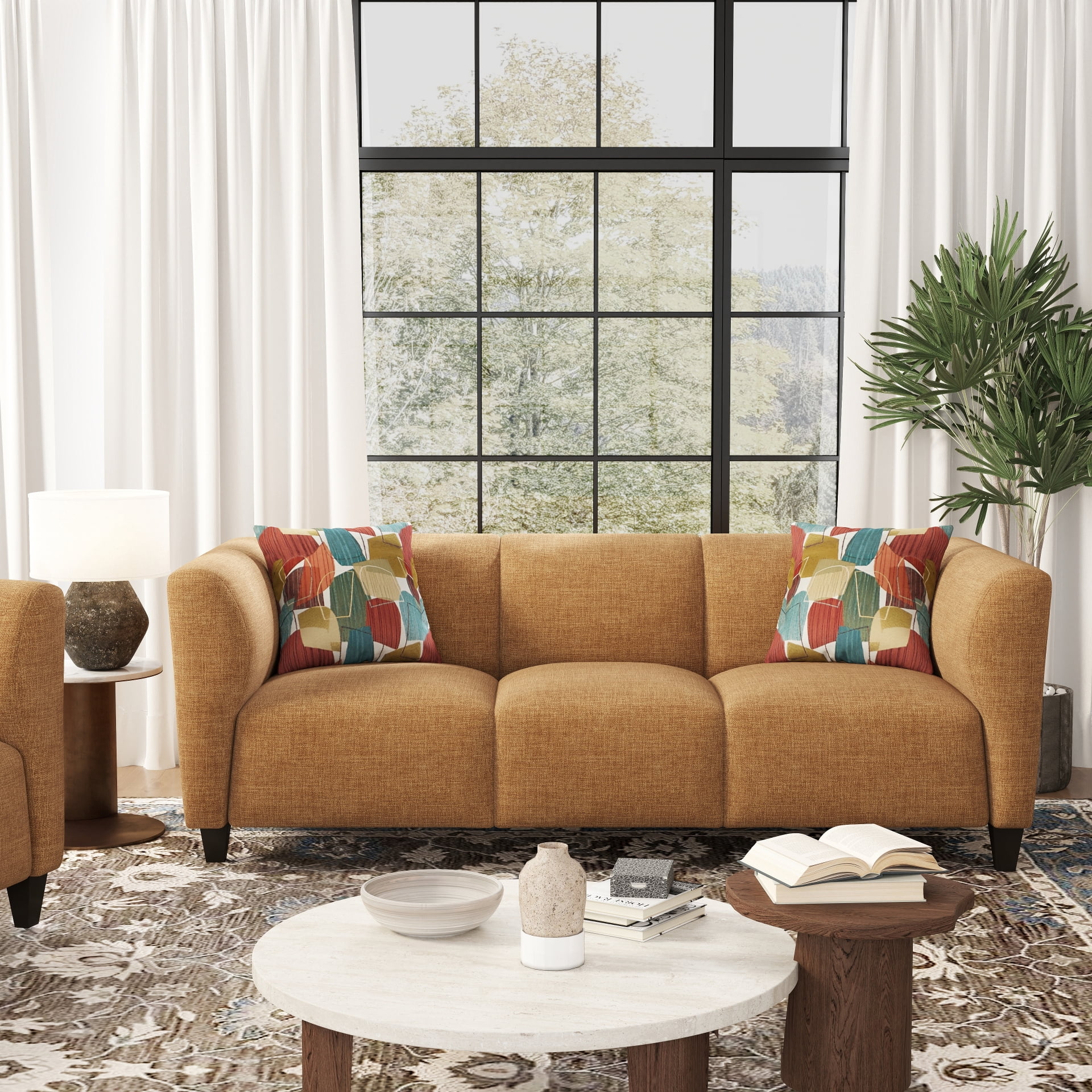 Roundhill Furniture Della Upholstered Stationary Sofa, Yellow