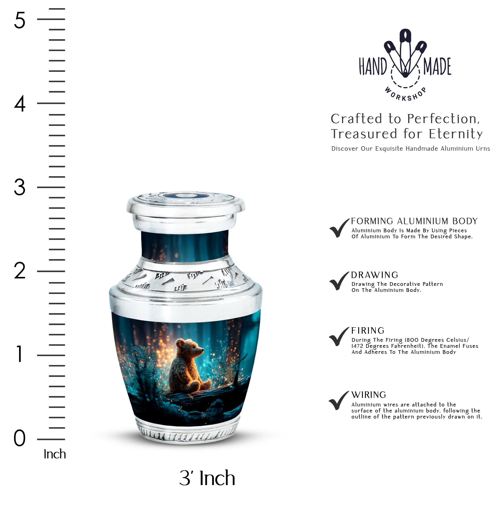 MUKTIVE Teddy Bear Keepsake Cremation Urns for Human Ashes Men & Women - Blue Small Funeral Urn for Human Ashes Male & Female - Tiny Home Decor Ash Holder - Memorial Gift for Loss of Dad (3 Inch)