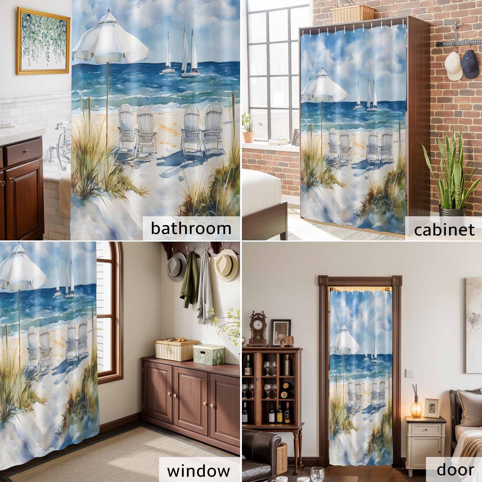 Summer Scenery Shower Curtains for Bathroom, Beach Chair Washable Fabric Shower Curtain with Hooks Waterproof Bathroom Decor Sets, 36 x 72 Inches