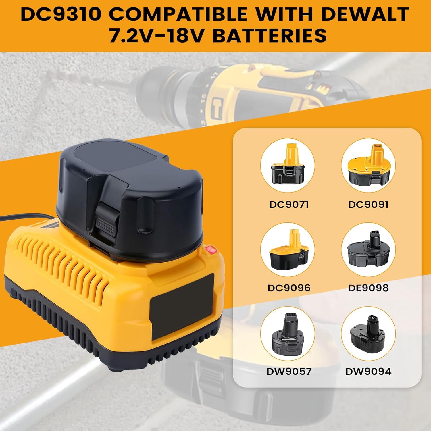 2Pack 18V 18 Volt Replacement for Dewalt Battery and Charger DC9096-2 DC9098 DC9099 DW9096