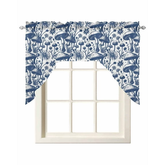 Blue Mushrooms Fall Kitchen Swag Valances for Windows, Thanksgiving Retro Country Plants Swag Valances Curtains for Living Room, Rod Pocket Window Treatments for Bathroom, Bedroom, Cafe, 56"x36"