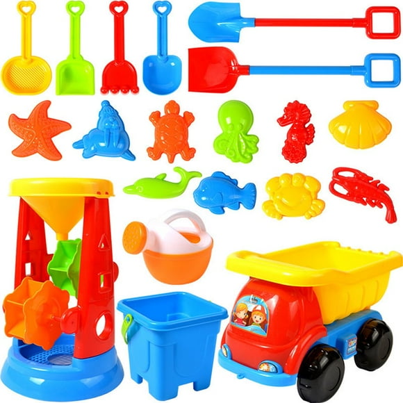 20 Pcs Beach Sand Toys Set Outdoor Beach Toys Tool Kit with Mesh Bag Includes Sand Truck Shovels Rakes Sand Molds Watering Pot Sand Shovel Tool Kits
