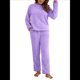 thumbnail image 1 of Pijama de 2 Piezas para Mujer, Conjunto de Ropa de Estar por Casa, Suéter de Punto, Cuello Redondo, Larga, Conjuntos Peludos Púrpura L, 1 of 8