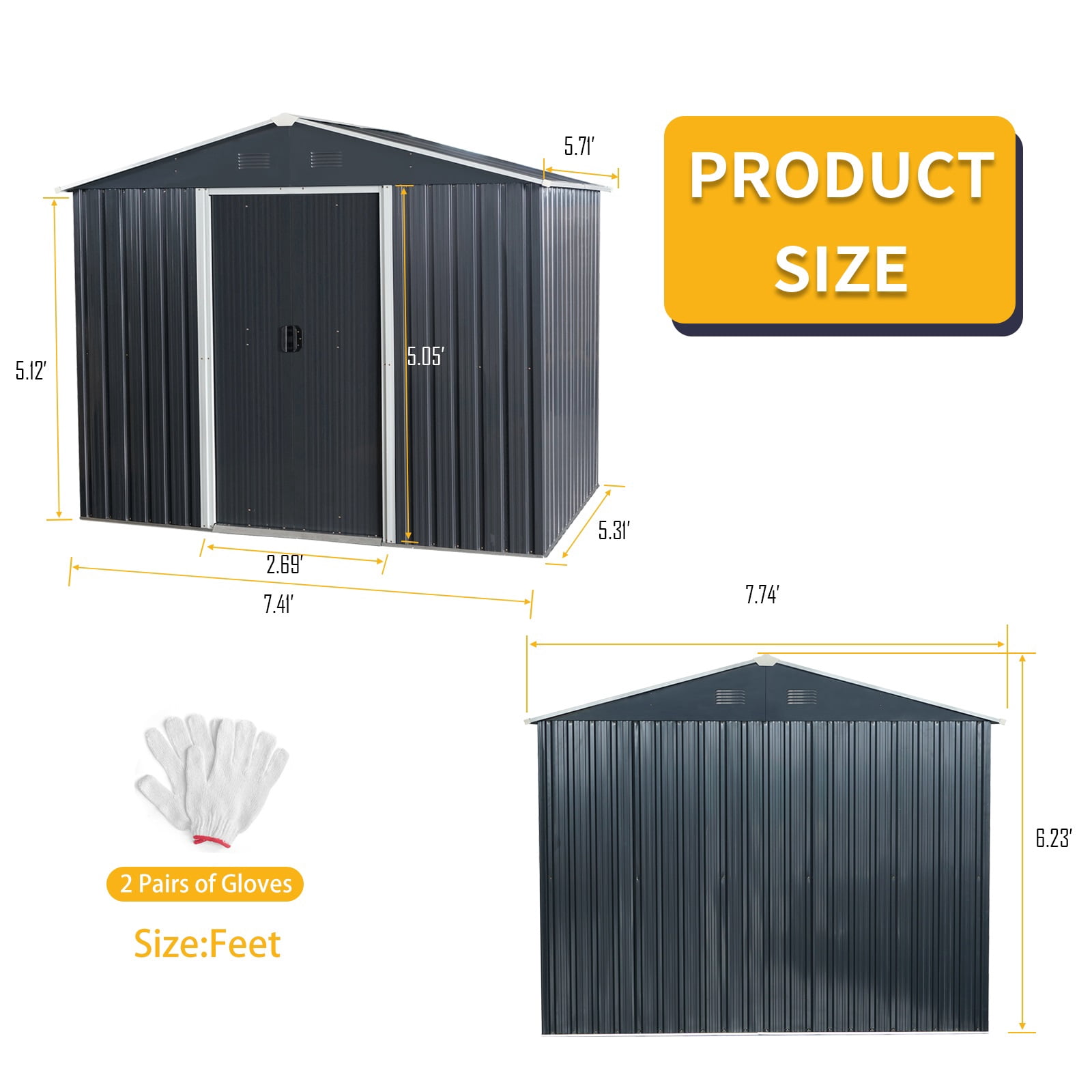 8ft x 6ft Outdoor Metal Storage Shed with Metal foundation,Black