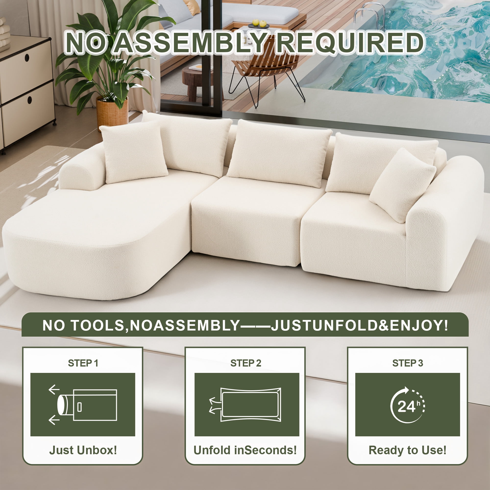 MAYEERTY Modern Lamb Fleece Modular Sofa, Sectional Boneless Couch for Home, 104×67" Beige