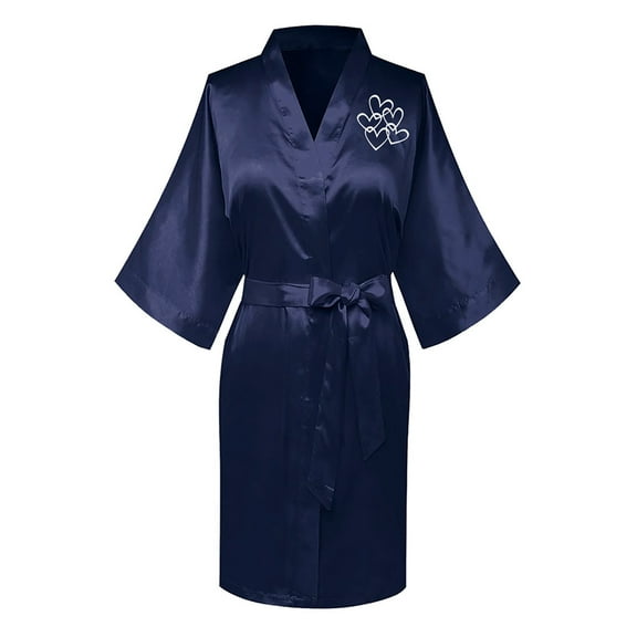 Dihao Robes for Women Plus Size Clearance Summer Cool Silk Pajamas with Belt Women's Fashionable Front and Back Printed Solid Color Ice Silk Bathrobe Sexy Home Clothing