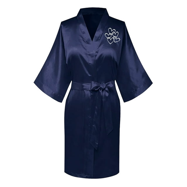 Bata de baño de seda helada de color liso con estampado frontal y trasero para mujer, ropa de casa, pijamas