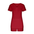 thumbnail image 3 of XuJwPNcy Pajama Set for Women Soft Sleepwear Short Sleeve V Neck T Shirts Shorts Lounge Set with Pockets 2 Piece Pj Sets, 3 of 5