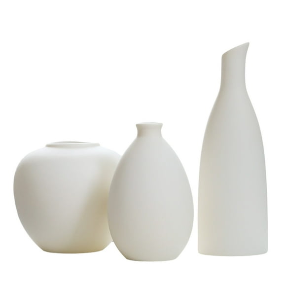 Ceramic Vases Set, Modern Minimalism Coastal Vase For Rustic Style Decor, Unique Handmade Art, Frosted Handfeel Touch, Gift Ready 3PCs For Living Room