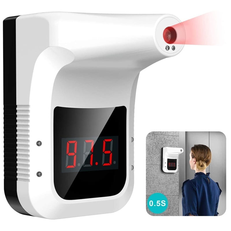 Battery Included GEKKA Wall Mounted Infrared Forehead Thermometer Wall Mount Temperature Scanner Forehead No Touch Non-Contact Thermometer for Adults and Kids with Fever Alarm LCD Display