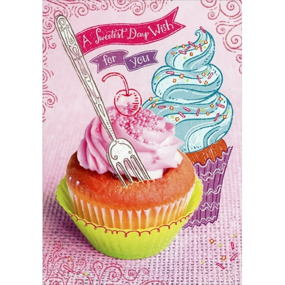 Designer Greetings Cupcake Photo : Fork and Cupcake Drawings on Pink Sweetest Day Card