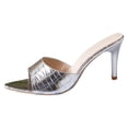 thumbnail image 5 of Rokment Womens Stiletto High Heels Fashion Casual Metallic Leather Open Pointed Toe Dressy Slip on Sandals for Ladies Bride Wedding Summer Heeled Dress Slides Silver Size 7.5, 5 of 6