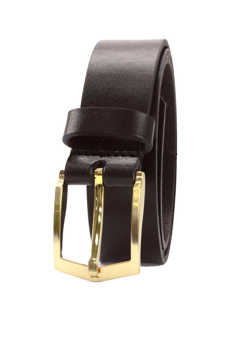 1-1/4 in. US Steer Hide Leather Men's Dress Belt with Brushed Gold Finish Angled Buckle