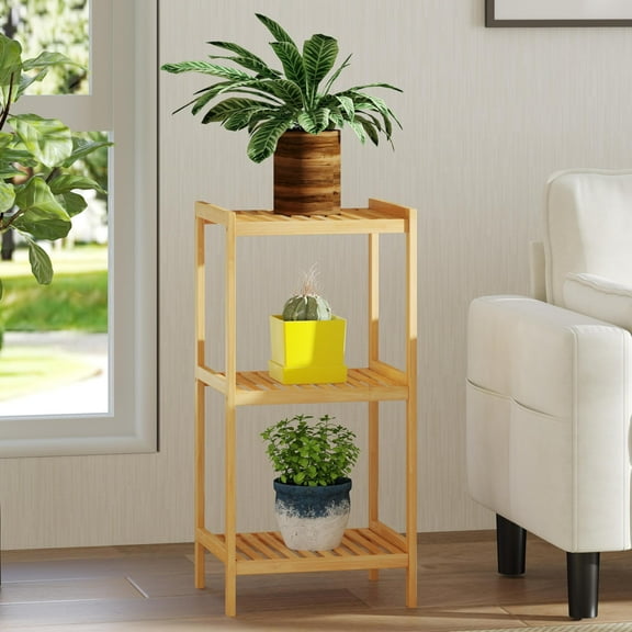 Kinsuite 3-Tier Bamboo Bathroom Shelf - Free Standing Storage Rack, Multifunctional Bamboo Shelving Unit Bathroom Kitchen Living Room Holder, Natural