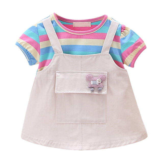 VBARHMQRT Robe d'Été à Manches Courtes pour Filles, Robe Bébé à Rayures Colorées, Robe d'Été Mignonne pour Bébé, Bretelles
