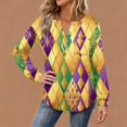 thumbnail image 5 of Mardi Gras Shirts for Women Sparkly Sequins V Neck T Shirts Feathers Print Long Sleeve Novelty Tops Yellow 3XL, 5 of 5