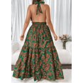 thumbnail image 2 of Plus Size Women Halter High Low Maxi Dress Deep V Smocked Waist Ruffle Tier Floral Print Wedding Guest Sundress, 2 of 4