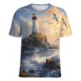 thumbnail image 5 of Lighthouse Sunrise Coast Scenery Pale Blue Tan Women's Short Sleeve Tops Casual Blouses T Shirt, 5 of 6