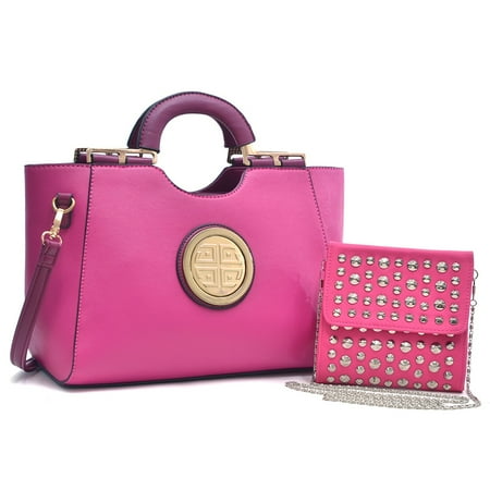 Dasein Gold Tone Loop Handle Shoulder Handbag with Removable Shoulder Strap & Studded Soft Crossbody Bag
