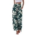 thumbnail image 2 of Women’s Wide Leg Pants Vintage Floral Print Casual Drawstring Waist Beach Pants with Pockets, Loose Fit Womens Summer Vacation Pants, Green, XL, 2 of 7