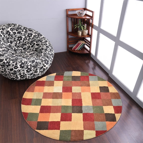Rugsotic Carpets Hand Tufted Wool Eco-Friendly 6'x6' Area Rugs Round Multicolor Contemporary Modern High Pile Thick Handmade Anti Skid Indoor Rug for Living Room, Bedroom K11125