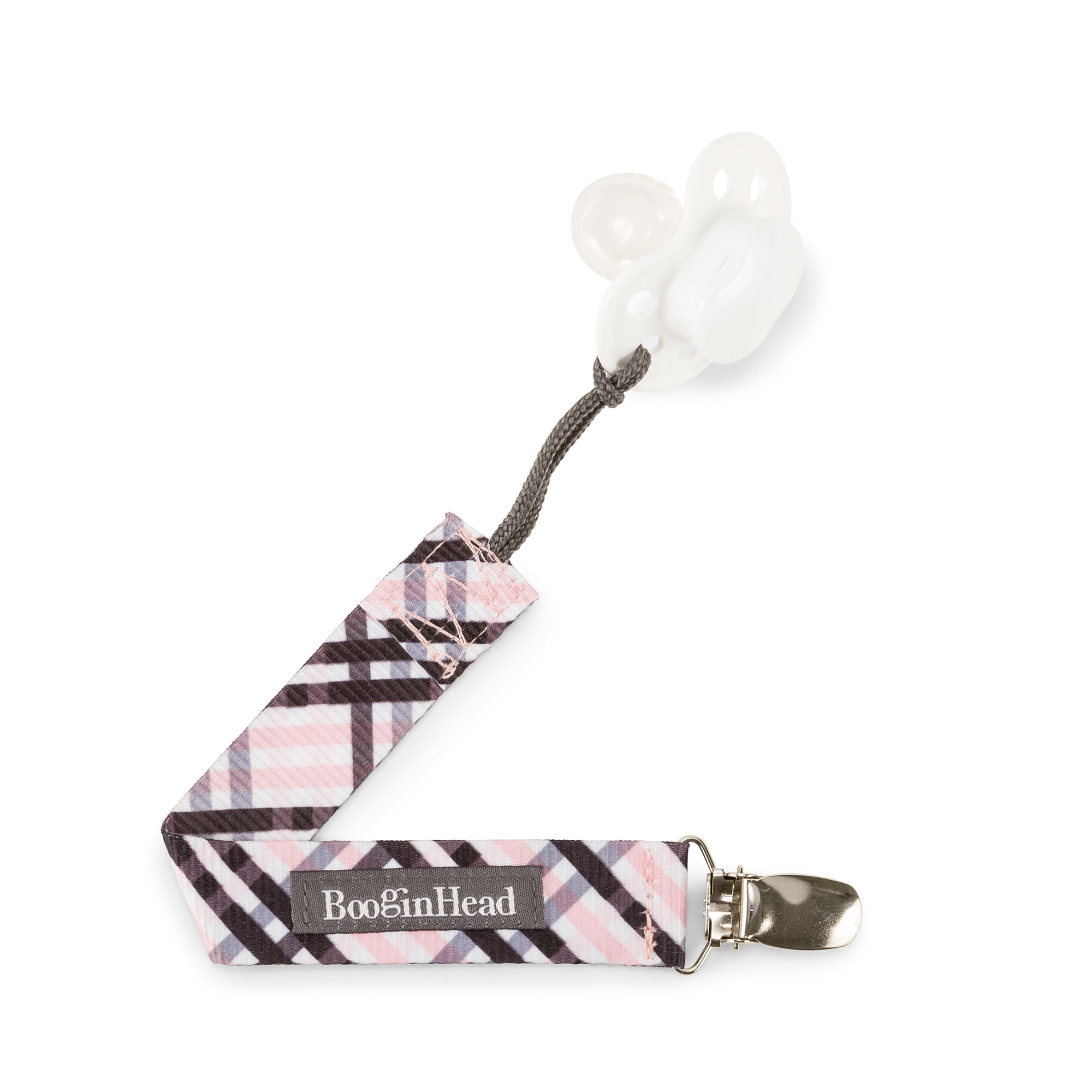 BooginHead Universal Pacifier Holder Stuffed Animal, Infant Toddler Boys and Girls, Pink Panda