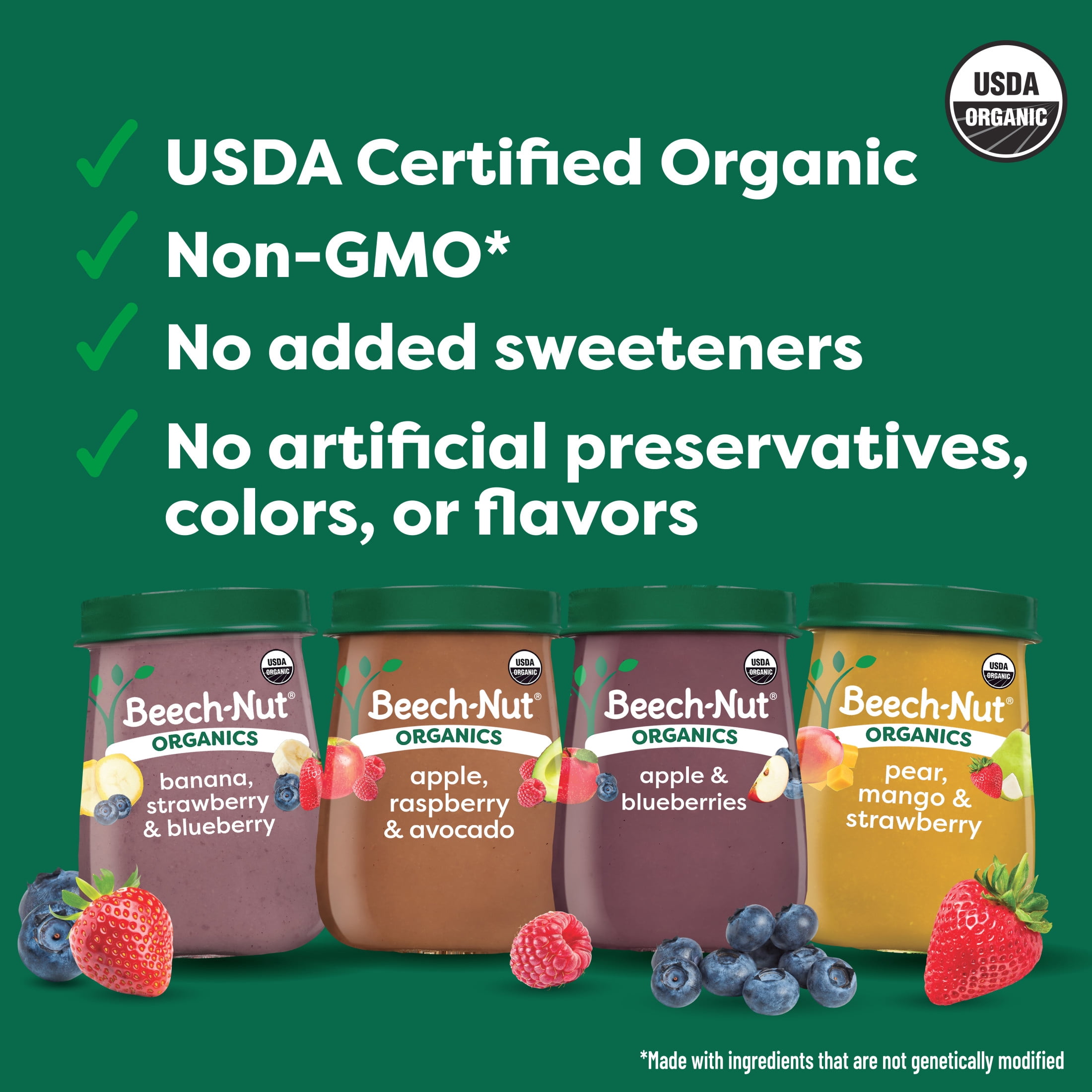 Beech-Nut Organics Stage 2 Berry Lovers Baby Food Variety Pack, 4 oz Jars, 8 Pack