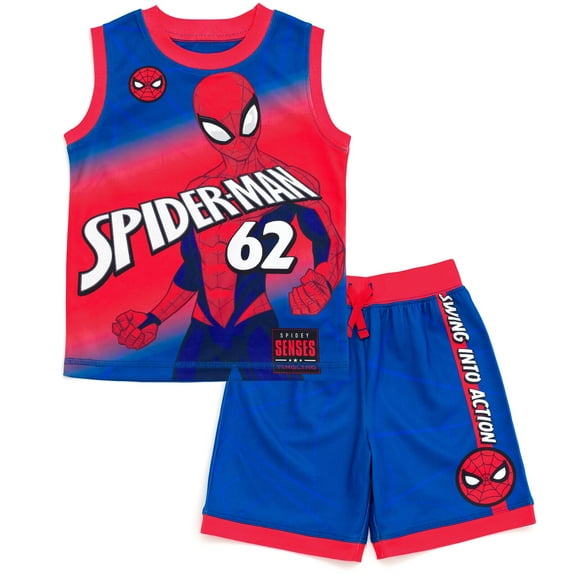Marvel Spider-Man Toddler Boys' Athletic Mesh Tank Top and Shorts Set Spider Man Blue Red
