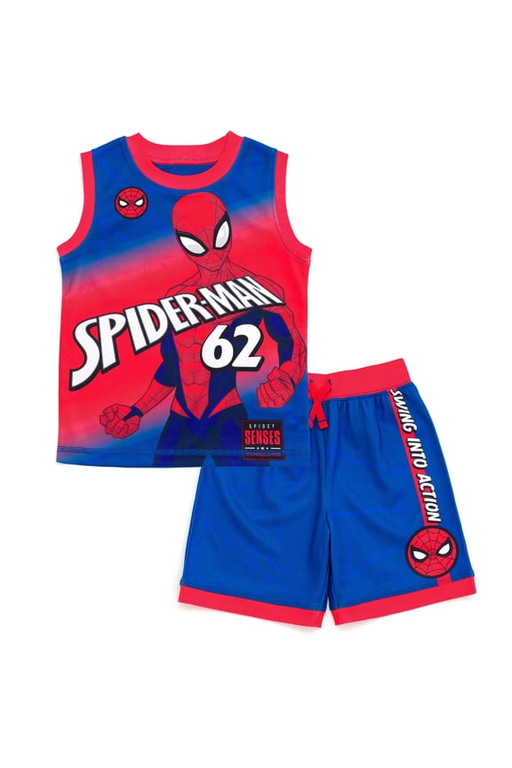 Spider-Man Toddler Boys' Athletic Mesh Tank Top and Shorts Set Spider Man Blue Red