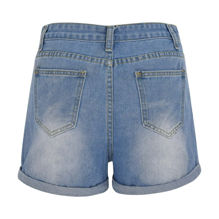 WHLBF Women's Plus Size Pants Fashion Solid Denim Shorts