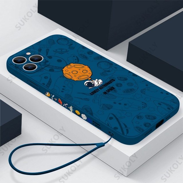 Funda de teléfono con cordón de mano de astronauta para iPhone 14 13 12 Pro Max 13 Mini 14 13 Pro 11 funda de parachoques suave de silicona líquida a prueba de golpes Tan Jianjun unisex
